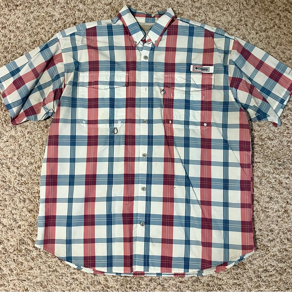 Columbia Men's Casual Red and Blue Checkered Shirt